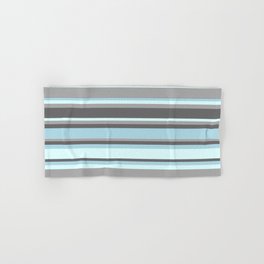 [ Thumbnail: Dark Gray, Dim Gray, Light Blue & Light Cyan Colored Stripes Pattern Hand & Bath Towel ]