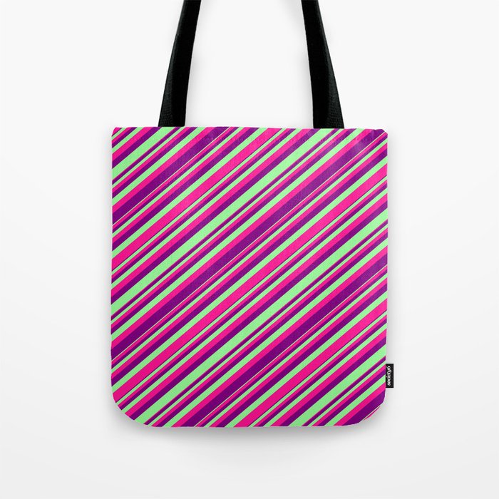 Green, Deep Pink, and Purple Colored Stripes/Lines Pattern Tote Bag