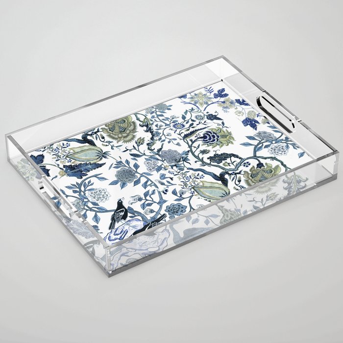 Blue vintage chinoiserie flora Acrylic Tray