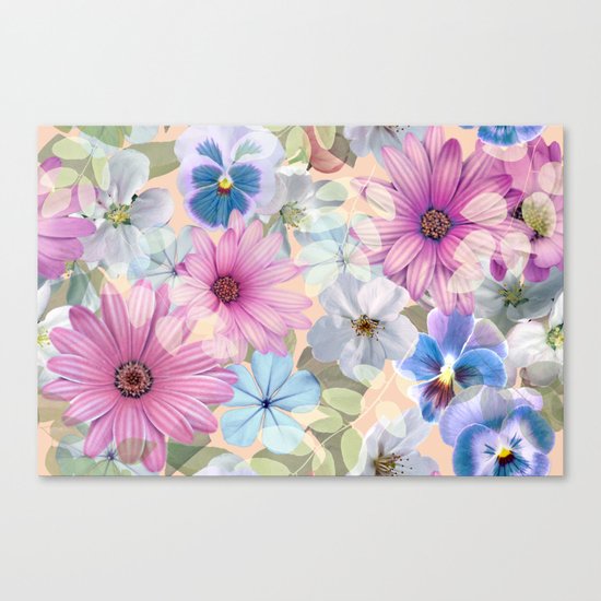 Pink and blue floral pattern Canvas Print