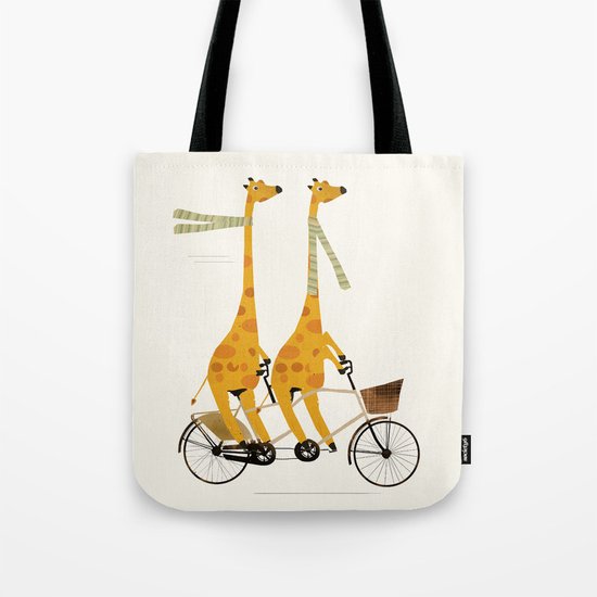 lets tandem giraffes Tote Bag