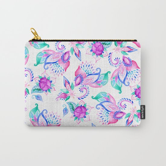 Modern pink turquoise hand painted floral paisley pattern illustration Carry-All Pouch