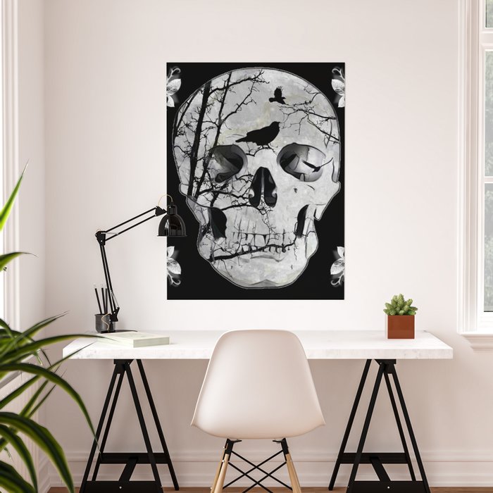 Gothic Skull Crow Rose A353 Poster by Rusted Crow and Oak Studio | Society6