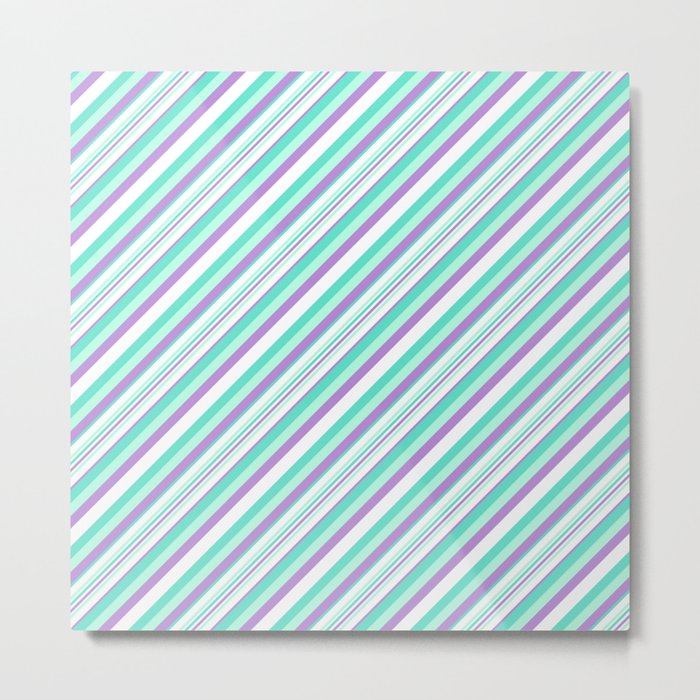 Deep Sea Green Turquoise Violet Inclined Stripes Metal Print