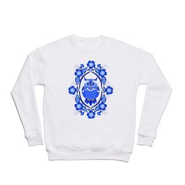 Delft Blue and White Owls and Flowers Crewneck Sweatshirt