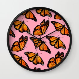 Monarch Butterfly Pattern-Pink Wall Clock