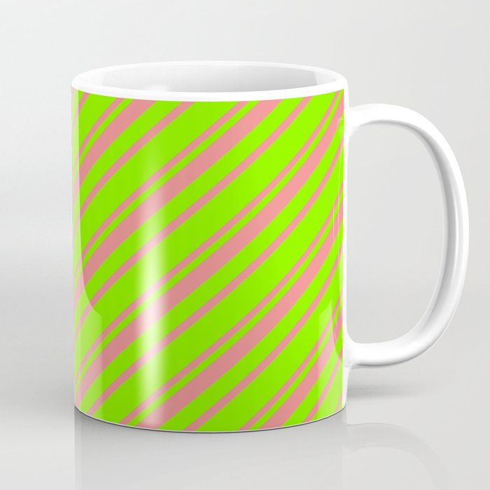 Green and Light Coral Colored Striped Pattern Coffee Mug