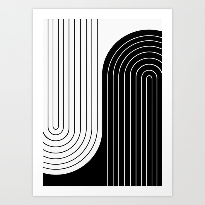 Two Tone Line Curvature VIII Black and White Modern Arch Abstract Art Print