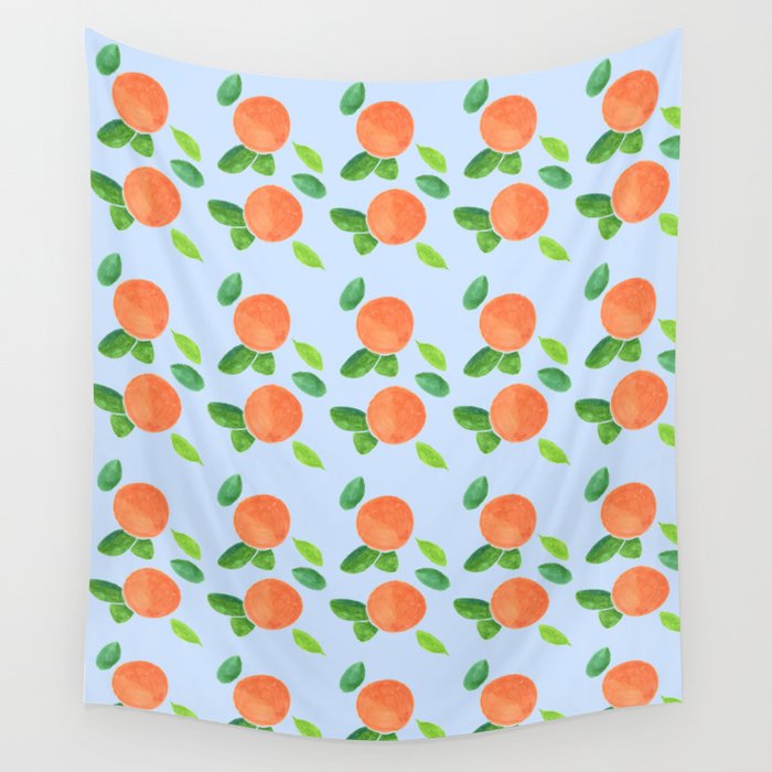 Peaches on Blue - Hand-painted Watercolour Wall Tapestry