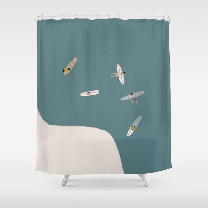 Surfers Surfing at the Sea Shower Curtain