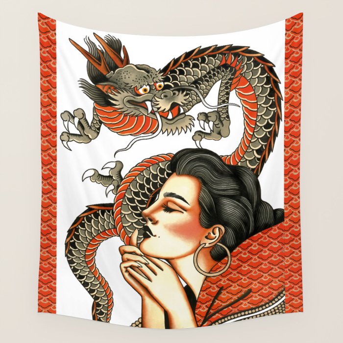 Dragon Wall Tapestry: Make a wish (white ) Wall Tapestry