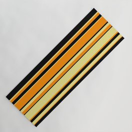 [ Thumbnail: Dark Orange, Black, and Tan Colored Lines Pattern Yoga Mat ]