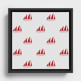 Red Sailboat Pattern Framed Canvas