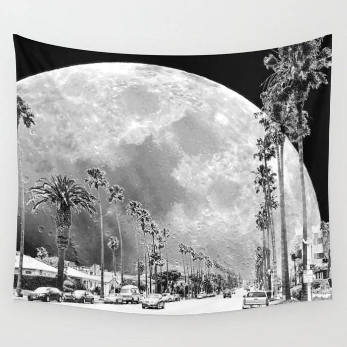 California Dream Fantasy Moon Beach Sidewalk Black and White