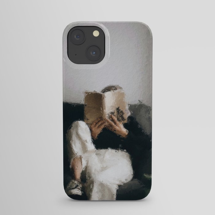 digital oil painting of a faceless woman reading on a sofa iPhone Case