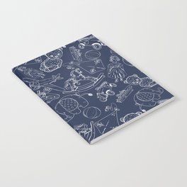 Navy Blue and White Toys Outline Pattern Notebook