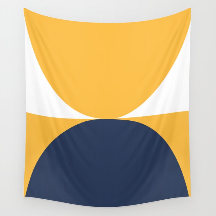 Abstract Geometric Shapes 25 in Mustard Navy (Moon phases) Wall Tapestry