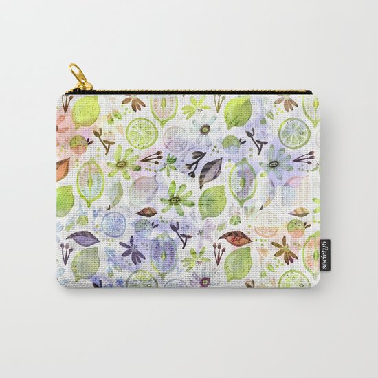 Lemons and flowers- floral Summer pattern on #Society6 Carry-All Pouch