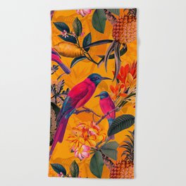 Vintage And Shabby Chic - Colorful Summer Botanical Jungle Garden Beach Towel