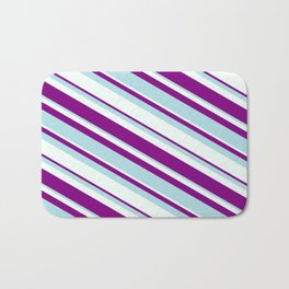 [ Thumbnail: Purple, Powder Blue, and Mint Cream Colored Lined/Striped Pattern Bath Mat ]
