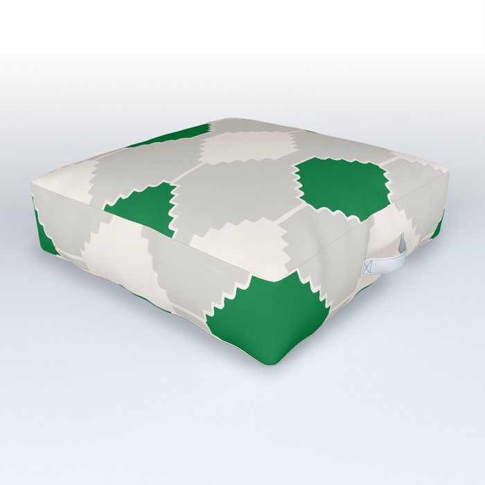 Abstract Southwest Plaid Pattern in Green and Light Grey Outdoor Floor Cushion