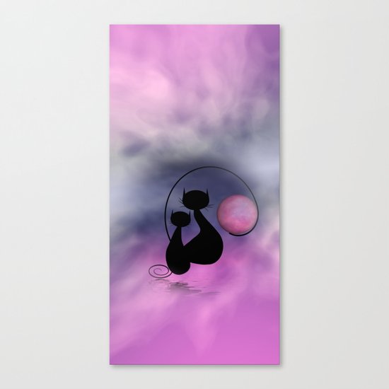 window curtains - mooncats love Canvas Print