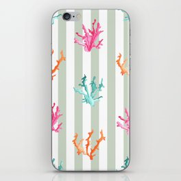 Colorful Coral Reef on Apple Green Stripes iPhone Skin