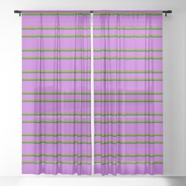 [ Thumbnail: Orchid, Green & Dark Green Colored Pattern of Stripes Sheer Curtain ]