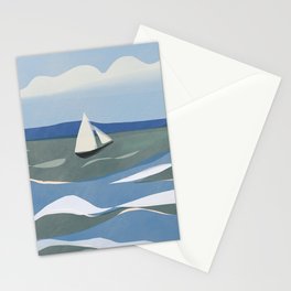 White sail in wavy sea Stationery Card