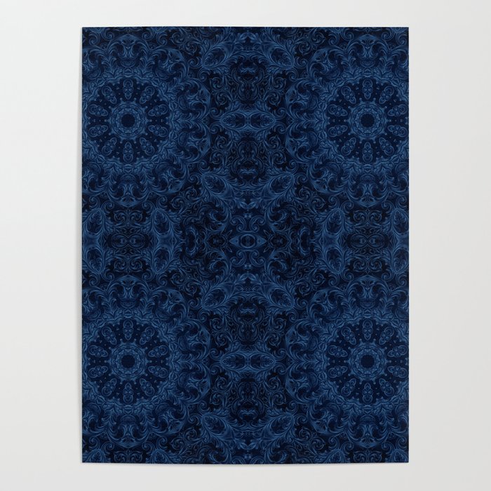 Blue Velvet Swirls Kaleidoscope Poster