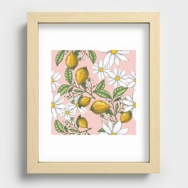 Lemons and Blooms on Pink Background Pattern Design Recessed Framed Print