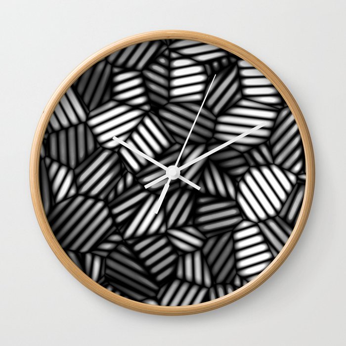 Grayscale Leaves Pattern Wall Clock