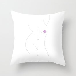 Nude Silhouette Line Drawing with Lilac Detail Throw Pillow
