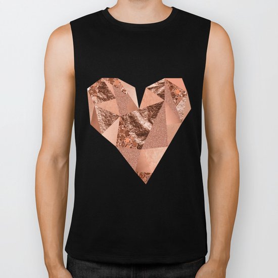 Rose gold geometric heart - glitter & foil Biker Tank