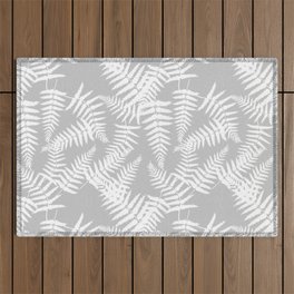 Light Grey And White Fern Leaf Pattern Outdoor Rug