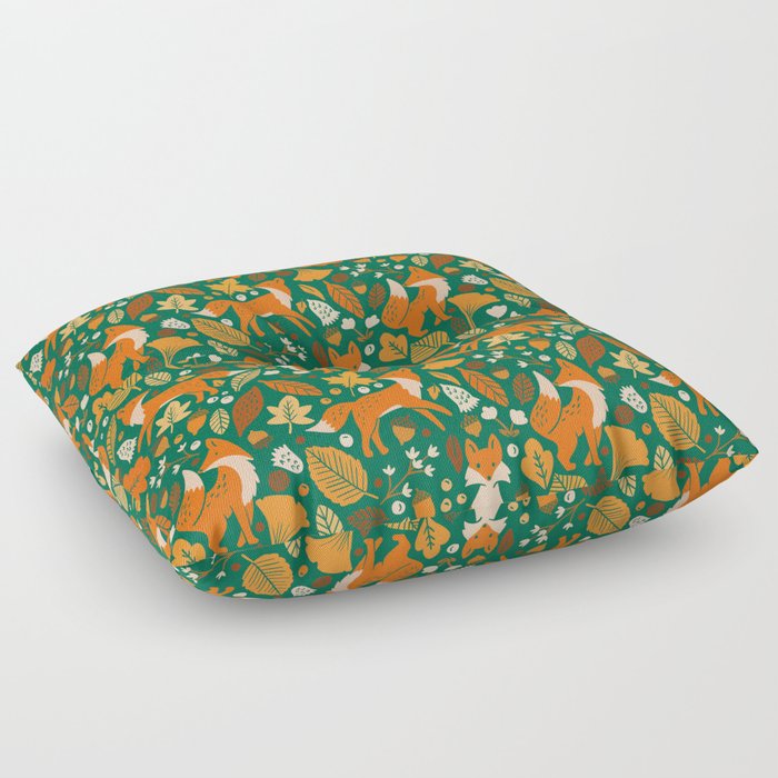 Autumn Fox on Emerald Green Floor Pillow