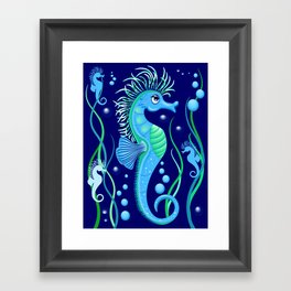 Seahorse cute blue sea animal Framed Art Print