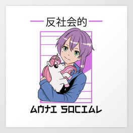 Kawaii Video Gamer Otaku Anti Social Unicorn Anime Art Print | Gift, Gamer, Game, Friends, Makes, Perfect, Related, Anime, Games, Graphicdesign 
