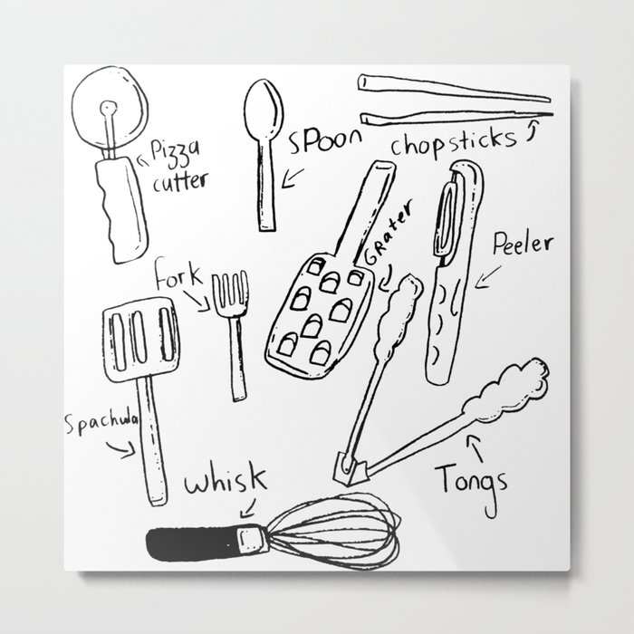 drawing of kitchen utensils  Metal Print
