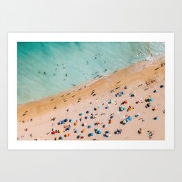 People On Algarve Beach In Portugal, Drone Photography, Aerial Photo, Ocean Wall Art Print Art Print
