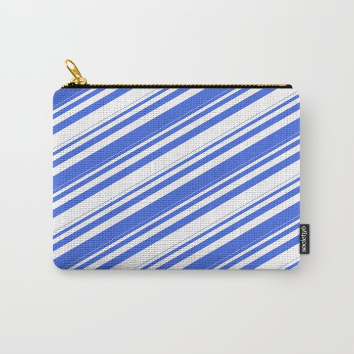 Royal Blue and White Colored Stripes/Lines Pattern Carry-All Pouch