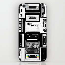 Retro Music Cassette Tapes - Black & White iPhone Skin
