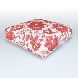 Red Watercolor Ink Splashes Cause Ribbons Outdoor Floor Cushion