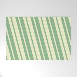 [ Thumbnail: Dark Sea Green and Light Yellow Colored Striped/Lined Pattern Welcome Mat ]