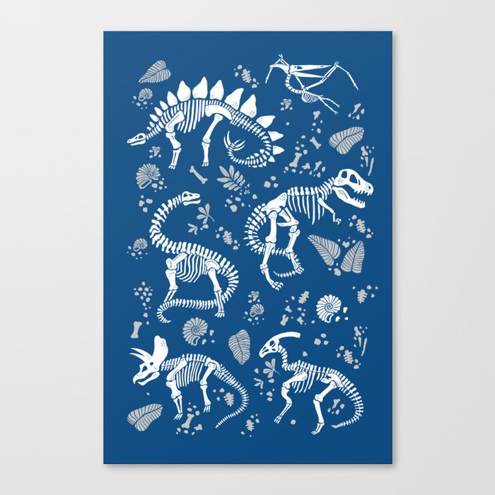 Excavated Dinosaur Fossils on Blue Canvas Print