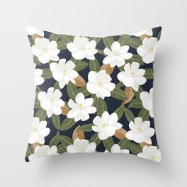 magnolia flowers - southern floral - navy blue Throw Pillow