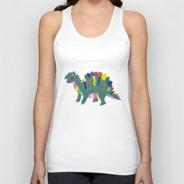 Colorful Stegosaurus Dinosaur Rainbow Pattern with Green Body Unisex Tank Top
