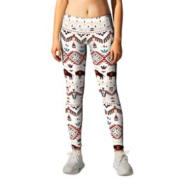 American Native Pattern with Buffalo Leggings | Northamerica, Painting, Blue, Americannative, Buffalo, White, Beige, Nativeamerican, Brown, Animal 
