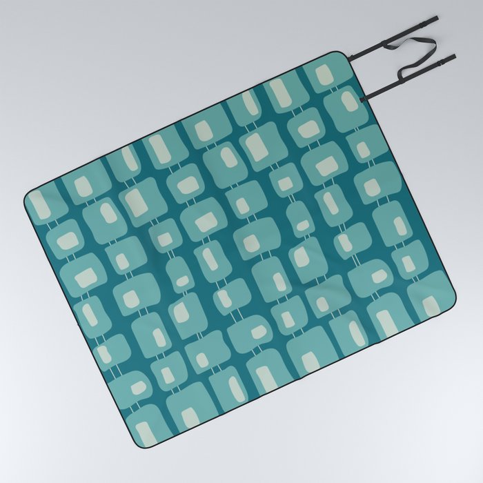 Funky Squares Retro Pattern Teal and Aqua Picnic Blanket