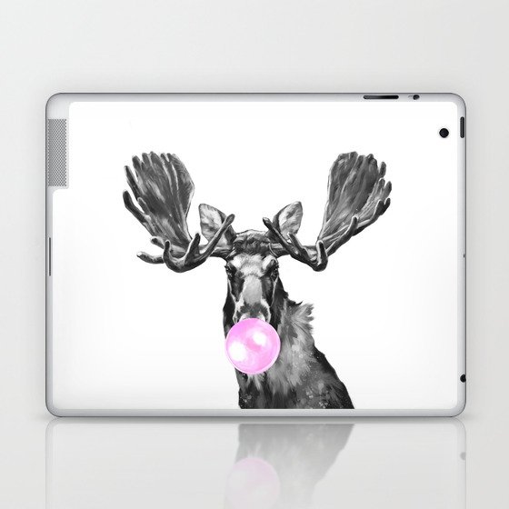 Bubble Gum Moose in Black and White Laptop & iPad Skin